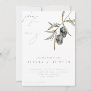 Convite de Casamento Ramo de Oliveira Aquarela Ele