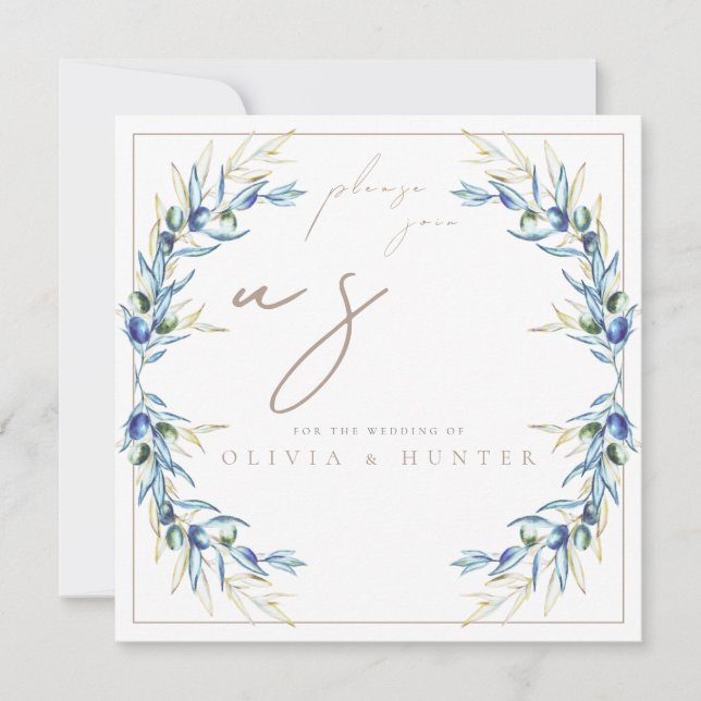 Convite de Casamento Ramo de Oliveira Aquarela Ele (Frente)