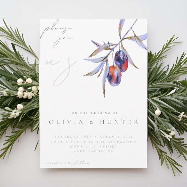 Convite de Casamento Ramo de Oliveira Aquarela Ele (Criador carregado)