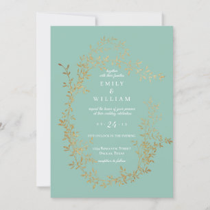 Convite De Casamento Raros Azul Azul Verde Dourado