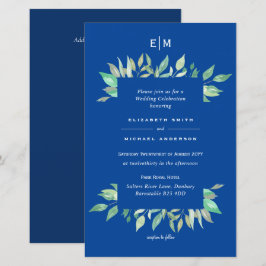 Convite de casamento Real Azul Floral A9