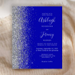 Convite de casamento Real de Lata Azul<br><div class="desc">A borda esquerda deste elegante convite de casamento moderno apresenta uma borda falsa de prata. O texto personalizável combina manuscrito branco,  fontes em copperplate e itálico em um fundo azul real. O verso apresenta um design azul real e prateado.</div>