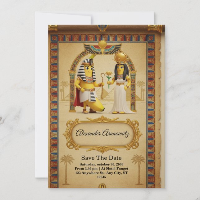 Convite de Casamento Real Egípcio – Faraó Elegante (Frente)