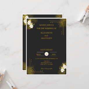 Convite de casamento real em preto e dourado