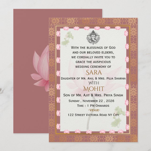 Convite de Casamento Real Indiano (Frente/Verso)