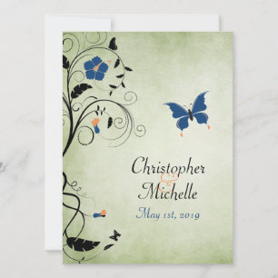Convite de casamento, recepção e RSVP da borboleta