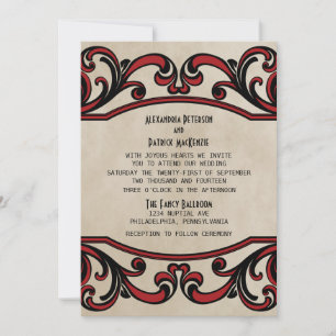 Convite de casamento Red Gothic Swirls