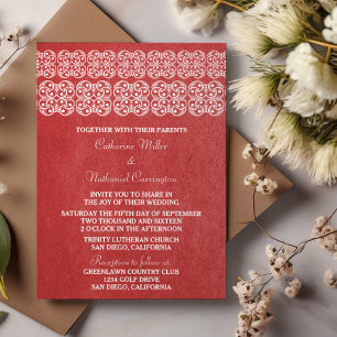 Convite de casamento Red Modern Bohemian