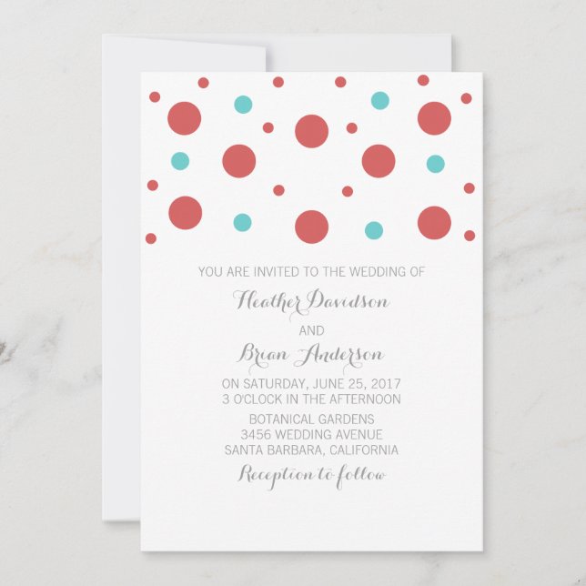 Convite de casamento Red Teal Confetti (Frente)