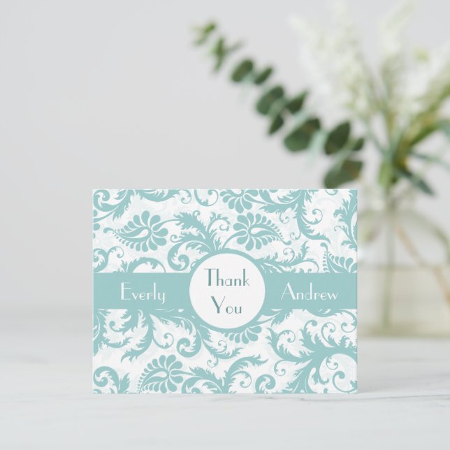 Convite de Casamento Redemoinho Damasco Azul Aqua  (Em pé/Frente)
