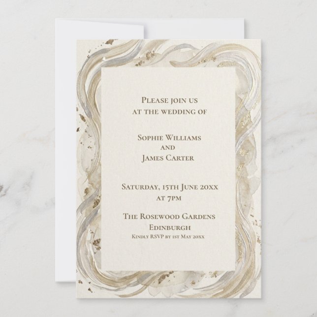 Convite de Casamento Redemoinho Dourado Creme (Frente)