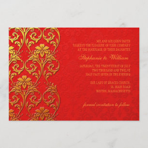 Convite de Casamento Redemoinho Vermelho e Dourado
