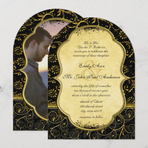 Convite de Casamento Redemoinhos Damasco Dourado