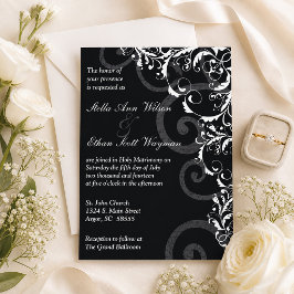 Convite de Casamento Redemoinhos Preto e Branco