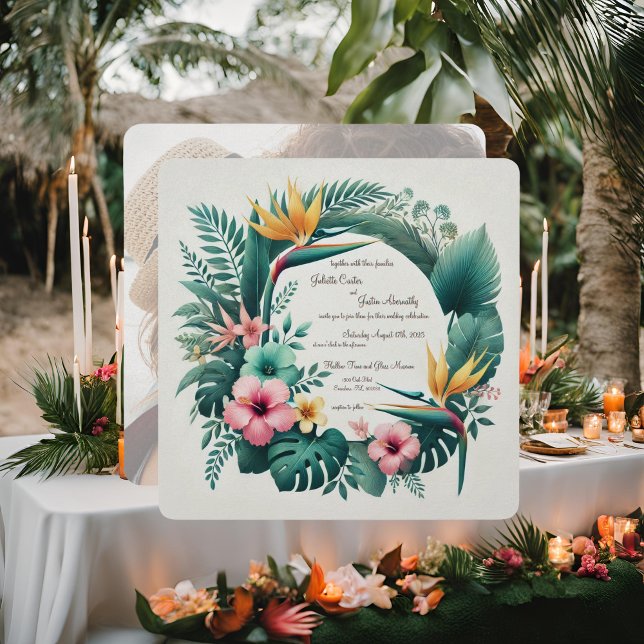 Convite de Casamento Redondo com Essência Tropical (Criador carregado)