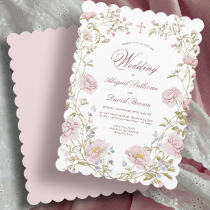 Convite de Casamento Religioso com Moldura Floral 