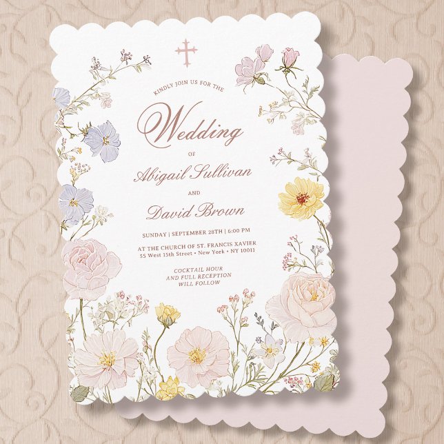 Convite de Casamento Religioso com Moldura Floral  (Criador carregado)