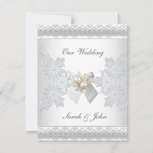 Convite de Casamento Renda de Seda Branca Pérola J