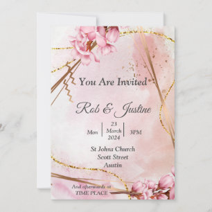 Convite de casamento requintado, floral rosa