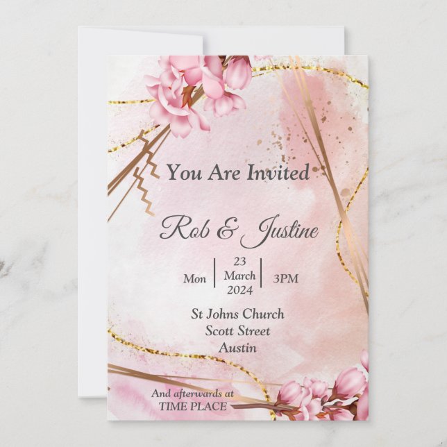 Convite de casamento requintado, floral rosa (Frente)