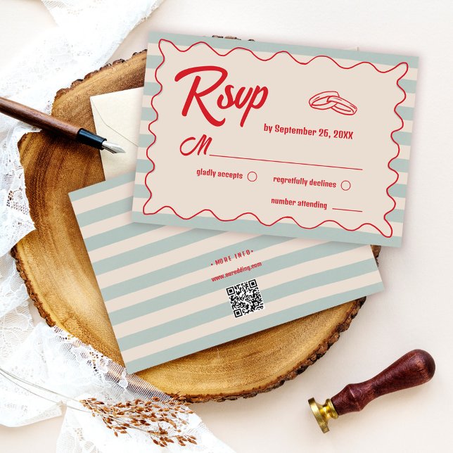 Convite de Casamento Retro com Código QR em Script (Criador carregado)