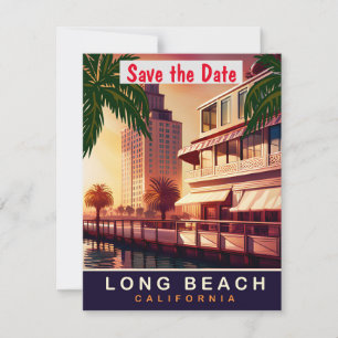 Convite de casamento retrô da costa de Long Beach