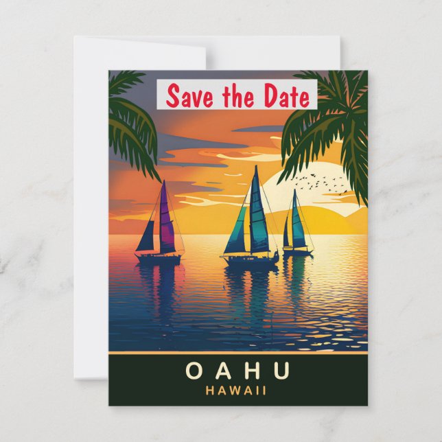 Convite de Casamento Retro de Iate em Oahu Havaí (Frente)