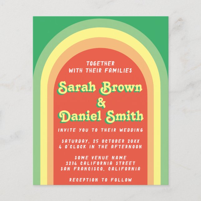 Convite de Casamento Retro Funky Arqueado Verde Ec (Frente)