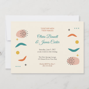 Convite de Casamento Retro Moderno de Meados do Sé