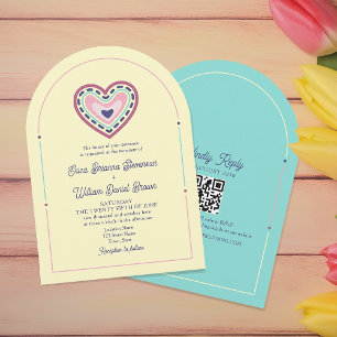 Convite de Casamento Retro Rosa Amarelo com Código
