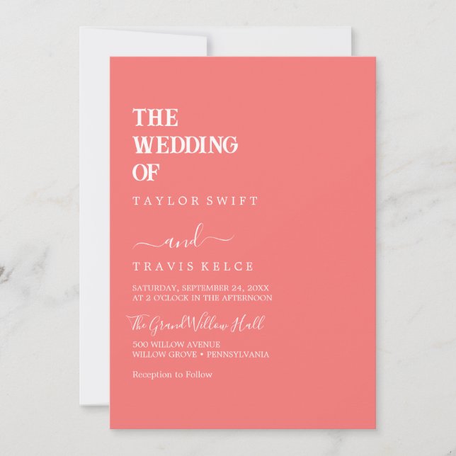 Convite de Casamento Retro Rosa Quente (Frente)