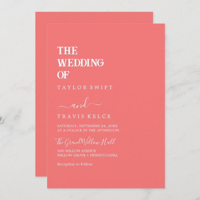 Convite De Casamento Retroativo Rosa Quente (Frente/Verso)