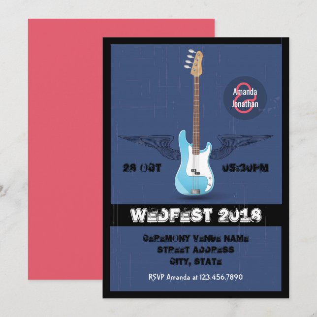 Convite de casamento Rock and Roll personalizado (Frente/Verso)