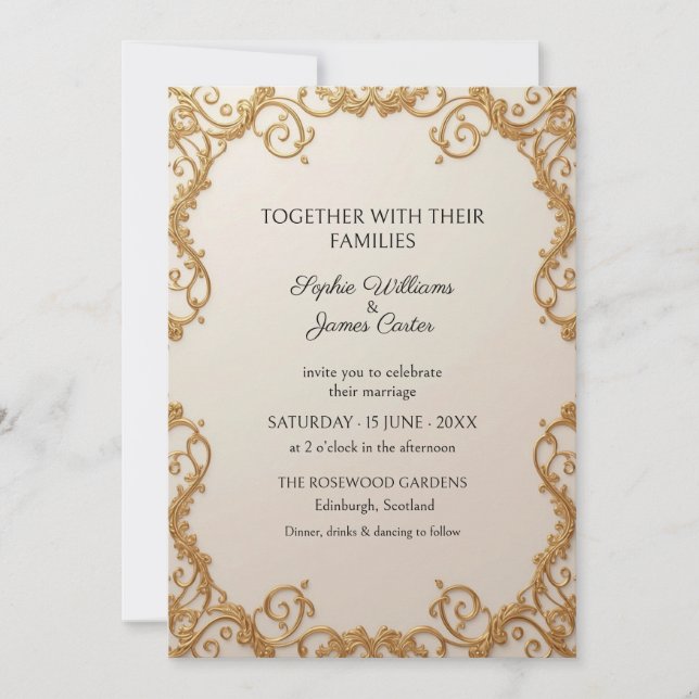 Convite de Casamento Rolo Barroco Dourado (Frente)