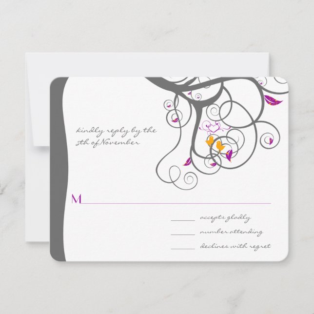 Convite de Casamento Rolo de Pássaros da Árvore de (Frente)