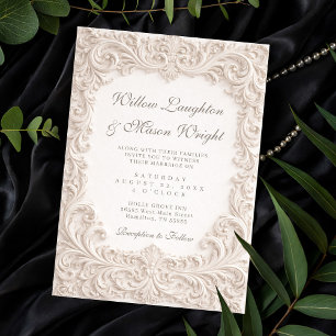 Convite de Casamento Rolo Rococó Marfim Elegante