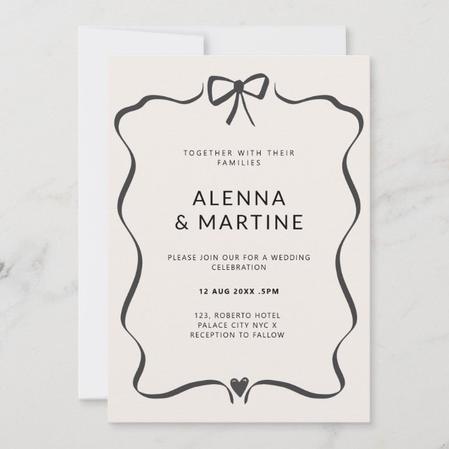 Convite de Casamento Romance com Laço Caprichoso (Frente)