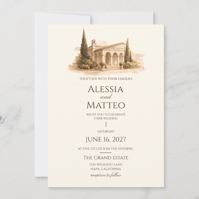 Convite de Casamento Romance Vila Toscana (Frente)