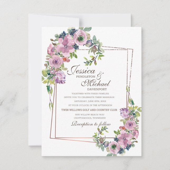 Convite de Casamento Romântico Bege Lavanda Moldur (Frente)