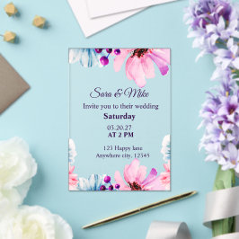 Convite de Casamento Romântico Blush & Azul