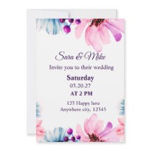 Convite de Casamento Romântico Blush & Azul 