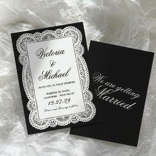 Convite de Casamento Romântico Chic com Renda de P