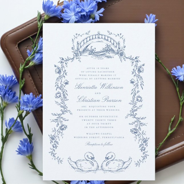 Convite de Casamento Romântico Cisne Azul Capricho (Criador carregado)