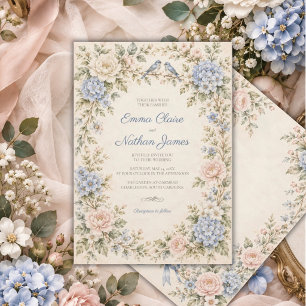 Convite de Casamento Romântico com Hortênsias Azui