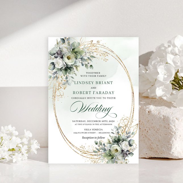 Convite de casamento romântico com vegetação em aq (Romantic watercolor greenery wedding invitation)