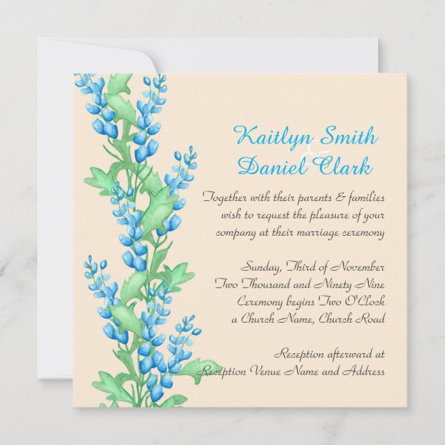 Convite de casamento Romântico de Flores Azuis de  (Frente)