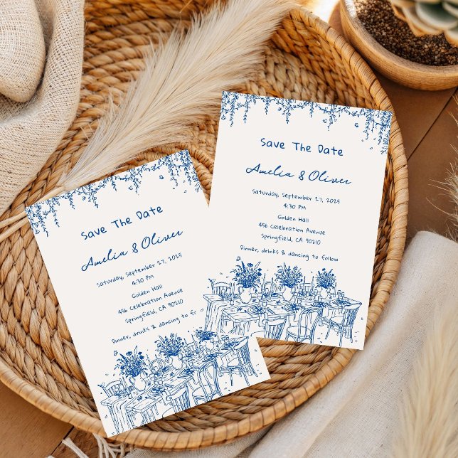 Convite de casamento romântico de verão em Azul Fr (Criador carregado)