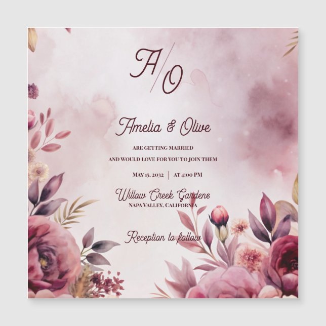 Convite de Casamento Romântico Floral Bege Malva (Frente)
