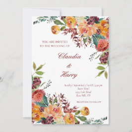 Convite de casamento romântico floral colorido