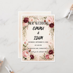 Convite de Casamento Romântico Floral de Prado
